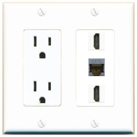 Wallplate City DecorZ -15 Amp Power Outlet 2 Port HD 1 Port Shielded CAT6 Ethernet Wall Plate