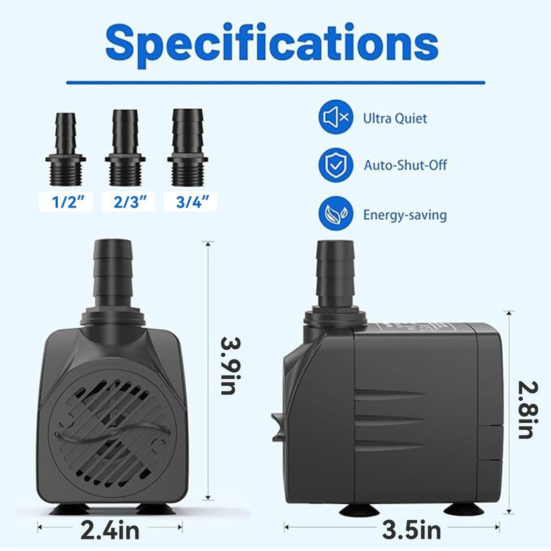 Knifel Submersible Pump 400GPH with AUTO-Shut-Off 6.5ft High Lift for