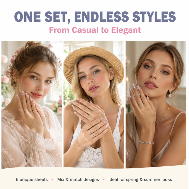 Cosblisvia 6 Sheets 5D Floral nail stickers For Beginners Brides