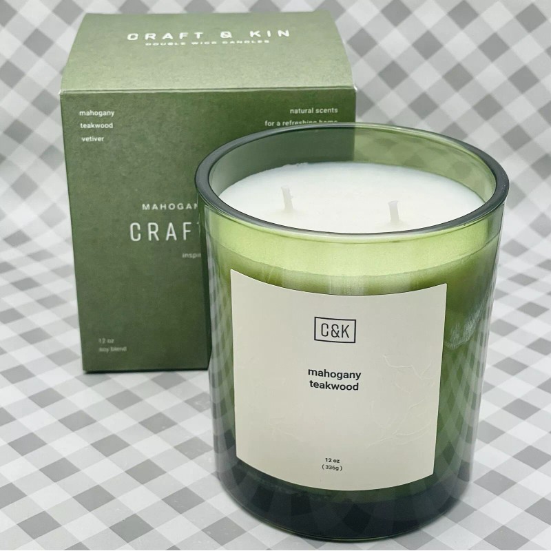 CRAFT & KIN Mahogany Teakwood 2-Wick Scented Candle 12oz ••NEW