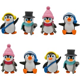 8pcs Cute Penguin Animal Resin Figurine Landscape Garden Decor Funny Decorative Sculpture Pond Figurine Ornament Small Statue Miniature Ornaments Crafts Gift DIY Tabletop Entryway Room Office Spirits