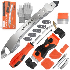 Caulking Tool Kit, Matework Stainless Steel Caulk Remover Caulking Tool Set with Cut Resistant Gloves, Scraper, Silicone Caulking Tools, 4 in 1 Caulking Finishing Tool for Bathroom Kitchen Living Room