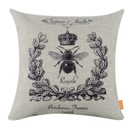LINKWELL Black Queen Bee Pillow Cover 18x18 inch Crown Burlap Cushion Covers for Sofa Couch Home Decoration French Country CC742