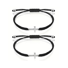 2024 Summer Versatile Woven Cross & Drawstring Design Bracelet, Fall Fashionable Adjustable Bracelet for Men & Women, Trendy Exquisite Jewelry for Party for Gift:_Black_one-size