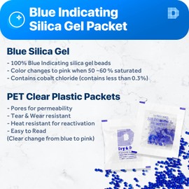 Dry & Dry 1 Gram [200 Packets] Blue Indicating(Blue to Pink) Silica Gel Packets Desiccants Silica Gel Packets - Rechargeable Silica Packets, Silica Gel, Silica Gel Packs