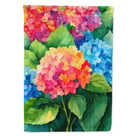 Caroline's Treasures Hydrangeas in Watercolor House Flag Large Porch Sleeve Pole Decorative Outside Yard Banner Artwork Wall Hanging, Polyester, House Size, Multicolor