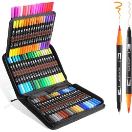 XDISHYN 72 Dual Tip Brush Pens Art Markers Set with Fine and Brush Tip for Artist Kids Adult Coloring Book Drawing Art Supplies Kit