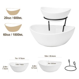 MALACASA 2 Tier Chip and Dip Serving Set with Metal Stand,Ceramic Appetizer Bowls for Party, Multi-Use Food Display for Fruits, Snacks,White Elegant Tiered Serving Dishes for Party