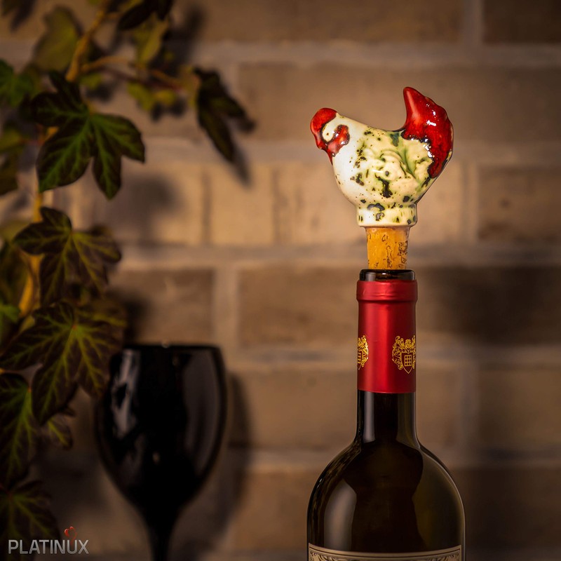 PLATINUX Bottle Cork Chicken Colourful Ceramic Diameter 2.3 cm Handmade