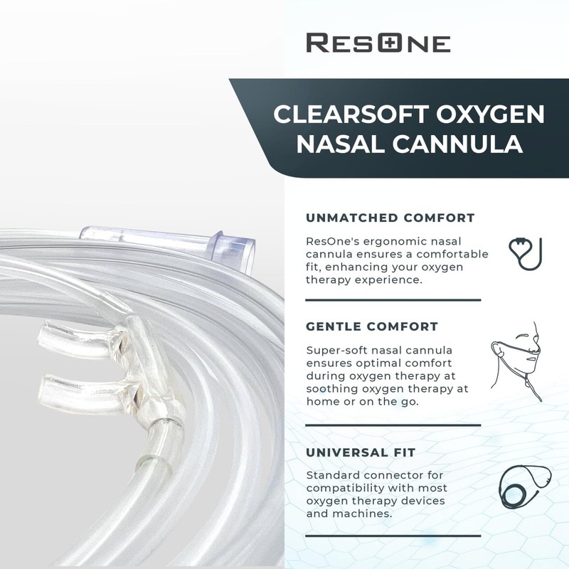 ResOne 2Ft Soft Adult Oxygen Nasal Cannula 1-Pack - Curved
