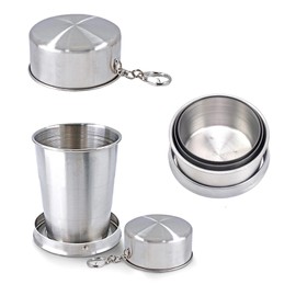 LINTRA Pack of 2 Foldable Stainless Steel Cups, Stainless Steel Folding Cups, 150 ml, Portable Water Cups, Suitable for Home, Travel, Business Trips