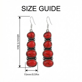 Red Western Jewelry for Women - 4-Tier Red Turquoise Jewelry Dangle Drop Earrings, Vintage Silver Southwestern Long Stone Earrings, Bohemian Cowgirl Earring for Rodeo Party