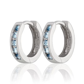 NKlaus Pair of 12 mm 925 Sterling Silver Hinged Hoop Earrings Zircon Light Blue Rhodium-Plated 2128, Sterling Silver, Cubic Zirconia