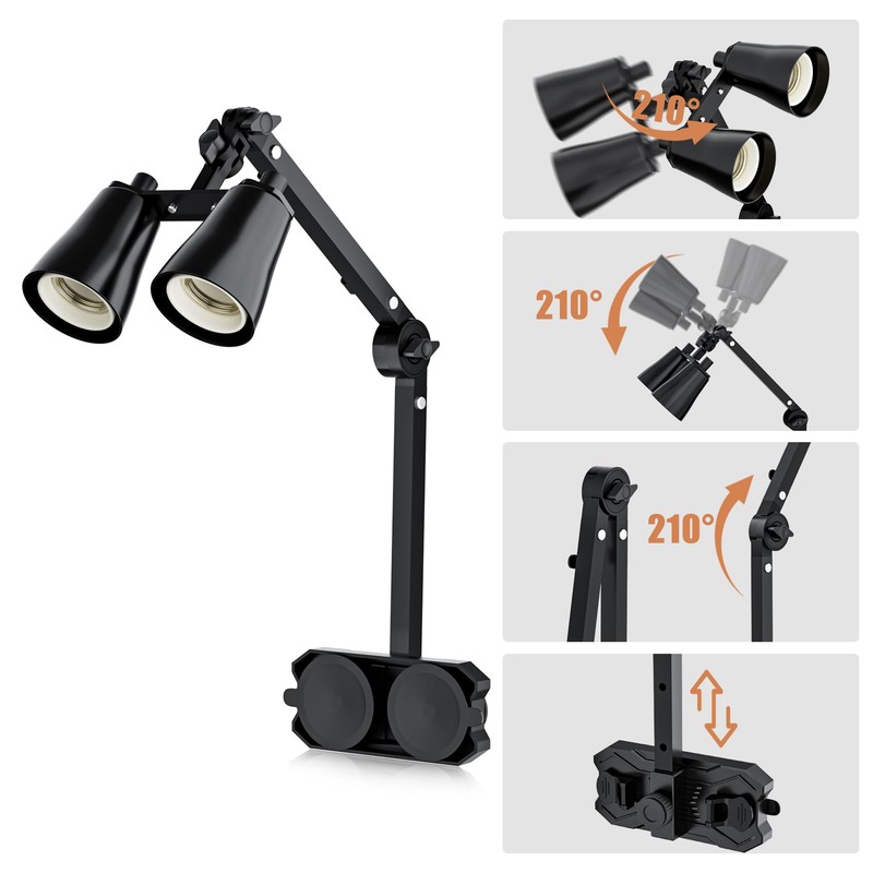 LURMMUE Dual Reptile Lamp Stand with Suction Cups, Adjustable Bracket