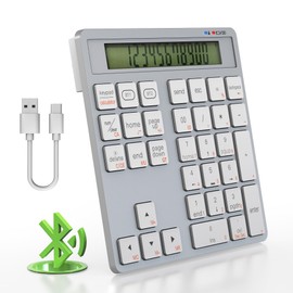 Rytaki Pro 2-in-1 Wireless Number Pad & Calculator, Bluetooth 5.0 Numeric Keypad with USB-C Charging, 34-Key Portable Number Pad for Laptop, MacBook, PC, Windows, iOS & Android Devices​
