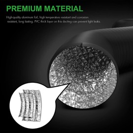 iPower Flexible 12 Inch 8 Feet Aluminum Ducting 4 Layer Protection Dryer Vent Hose for HVAC Heating Cooling Ventilation and Exhaust, 2 Clamps Included, PVC 12 in 8ft, Black