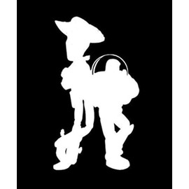 Woody and Buzz Toy Story Silhouette Decal Vinyl Sticker Makarios LLC |Cars Trucks Vans Walls Laptop MKR| White |2.75 x 5.25 in|MKR107