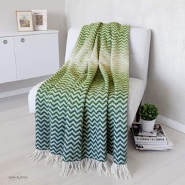 Linen & Cotton Luxury Soft and Beautiful Wool Throw/Blanket for Sofa Beds Settees AURORA - 100% New Zealand Lambswool, Green (130 x 170cm (52'' x 68''), Warm Throws Blankets/Plaid/Bedspread Couch