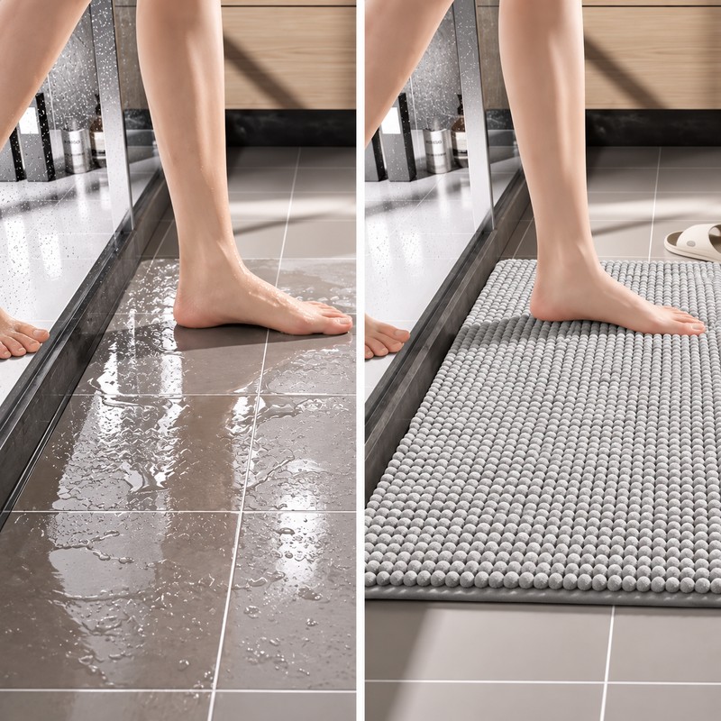 Grey Chenille Bath Mat Water Absorbent Non-Slip Rug – Soft