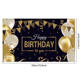Happy Birthday Backdrop Banner Extra Large Black and Gold Sign Poster for Men Women Birthday Anniversary Party Photo Booth Backdrop Background Banner Decoration Supplies 72.8 x 43.3 inch