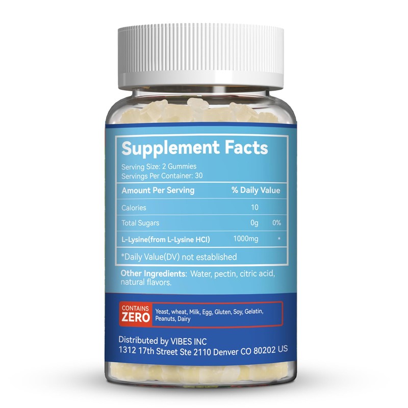 2 Pack L-Lysine 1000mg Gummies, Chewable Lysine Supplement for Adults,