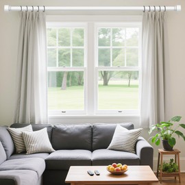 VOIIY White Curtain Rods for Windows 48 to 84 Inch(4-7 Feet), Heavy Duty 1'' Diameter Adjustable Window Drapery Rod, Modern and Simple Decorative End Cap Finish, Matte White(36''-88'')