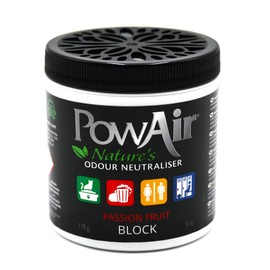 PowAir Block Natural Odour Neutraliser - Passion Fruit 170g - Odour Control for Small Rooms and Areas - Natural Formulation