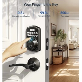 Veise Fingerprint Keyless Entry Door Lock with 2 Lever Handles KS02B Matte Black