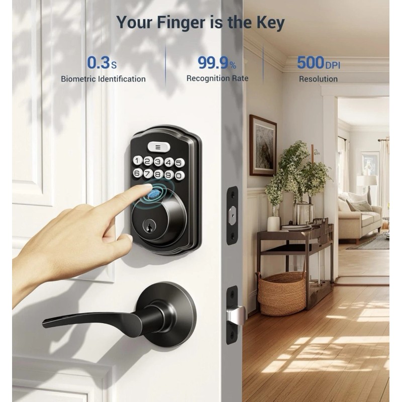 Veise Fingerprint Keyless Entry Door Lock with 2 Lever Handles