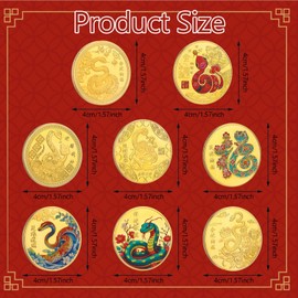 Clapzooki 8 PCS Chinese Lucky Coin 2025 New Year of The Snake Chinese Zodiac Coins Chinese Lucky Novelty Coins Chinese Lucky Coin Sets for Blessing Souvenir Office Fortune Collection Gifts (Snake)