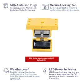 Trailer Vision 50A Anderson Connector Cover - 50Amp Anderson Plug Mounting Kit Assembly with LED Power Indicator - UV Insulated Protection for RV, Trucks, Solar, Marine, Mobile, Industrial (50A Yellow)