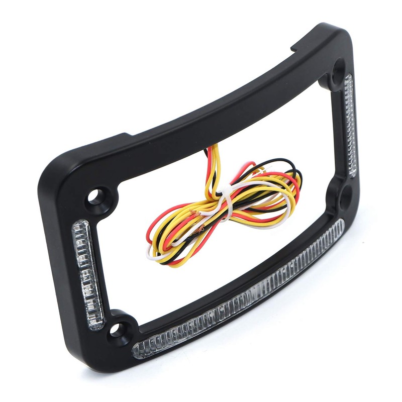 HTTMT- Dual LED Curved Motorcycle License Plate Frame w/Turn-Signal,Brake Light