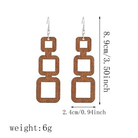 ANXIN STORE Boho Natural Wood Geometric Cutout Round Earrings Vintage Wooden Square Ethnic Drop Earrings For Women Jewelry Gifts (F Zongse wood earrings)