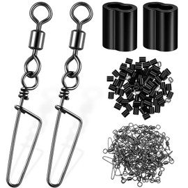 80 Pcs Decoy Crimp Swivel Snap Set, Decoy Line Cord Crimps for Duck Decoys Goose Decoys and Snap Swivels Ball Bearing Fishing Swivels for Duck Hunting Decoy Trap (Black)