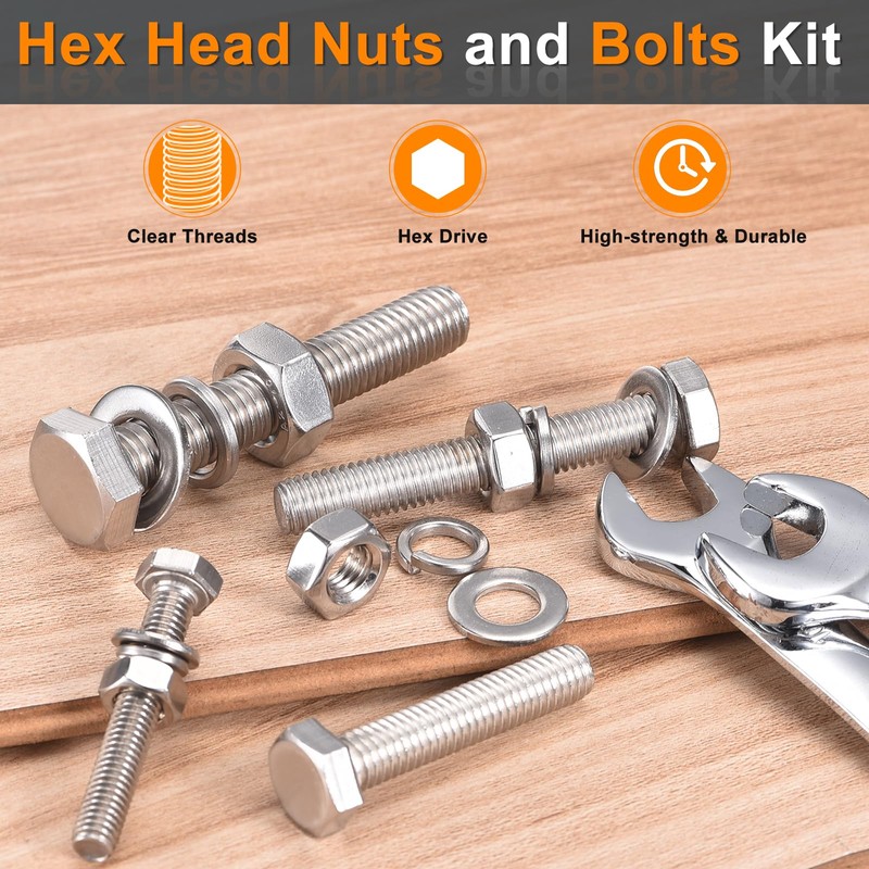 sourcing map 10Set Hex Head Screw Bolt, 1/4-20 x 6"