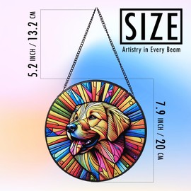 Stained Glass Dog Memorial Suncatcher,Golden Retriever Window Hanging,Sympathy Gifts for Pet Loss,7.9 inch/20 cm Home and Garden Decor for Dog Lovers (Golden Retriever)