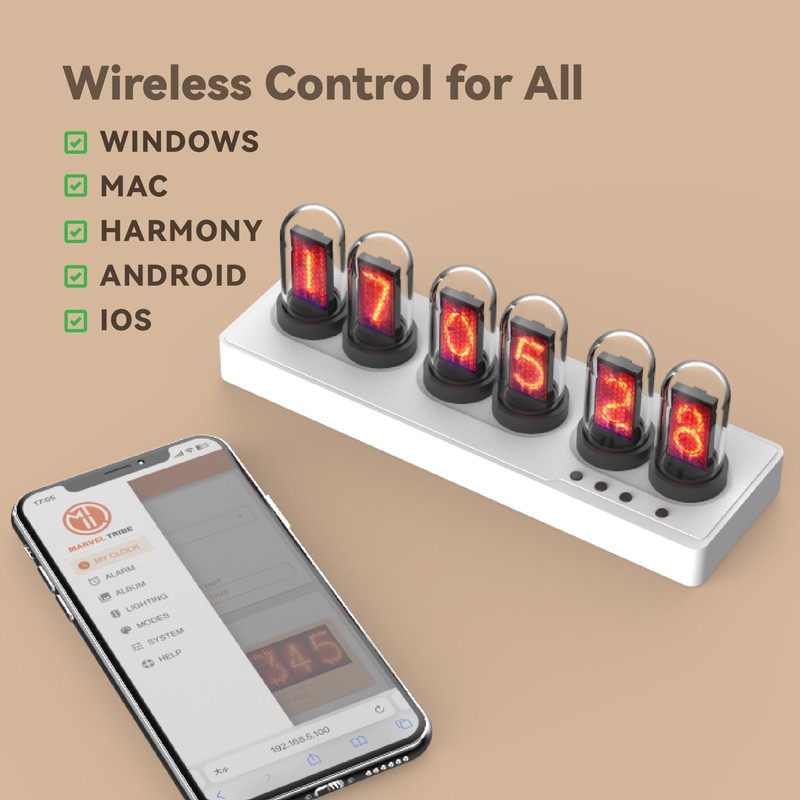 Lonyiabbi Mini Nixie Tube Clock IPS Screen Muti-Function Smart Desktop