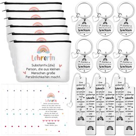 Ylinge Teacher Gift 6-Piece Teacher Appreciation Gift Set with Cosmetic Bags Thank You Cards Stainless Steel Keyring and Bookmark for Teacher's Day Farewell Retirement Graduation
