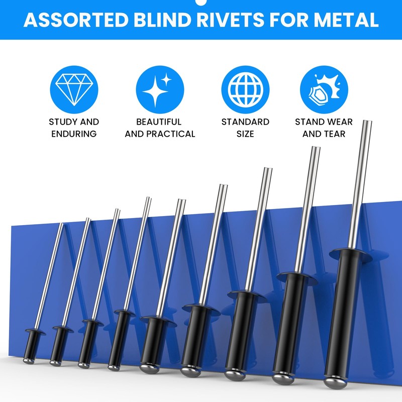 SDTC Tech 400pcs Black Pop Rivets Assortment Kit, 9 Sizes