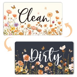 Cosmisun Clean Dirty Dishwasher Magnet - Wildflower Clean Dirty Sign Magnet for Dishwasher Flower Dish Washer Refrigerator Reversible Flip Indicator for Home Kitchen Organization and Storage