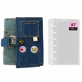 REYLNXR A6 6-Hole Sticker Notebook with 20 Inner Pages, Denim, Binder Set for Girls, DIY, Multi-Functional Storage for Badges, Photos, and Cards, Retro Metal Buckle, School Supplies, Cute Gift for