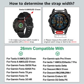 Nylon 26mm Watch Bands Compatible with Garmin Tactix 8/Fenix 8 AMOLED-51mm/Fenix 7X/7X pro/6X/6X pro/5X/5X Plus/3 HR,Quickfit Sports Strap for Descent Mk2i/3i 51mm/tactix 7 Pro/Enduro 3 2