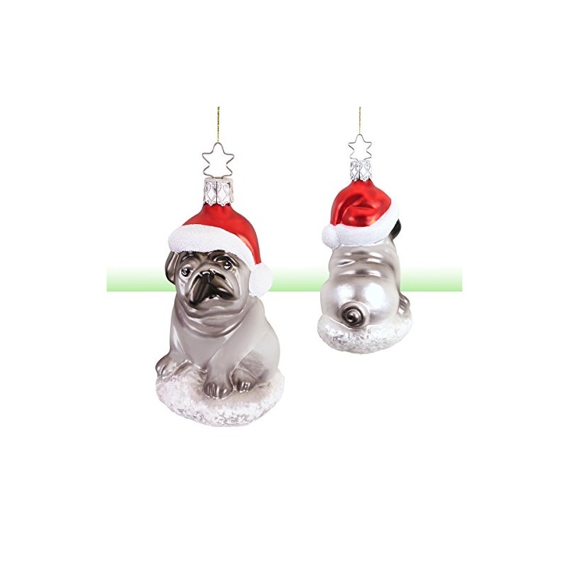 Inge-glas® IG-1-013-16 Christmas Hanger Pug with Santa Hat