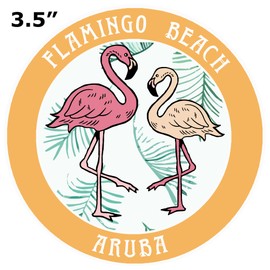 Blue Heron Two Flamingos Flamingo Beach, Aruba Car Truck Window Bumper Sticker Decal - Gold
