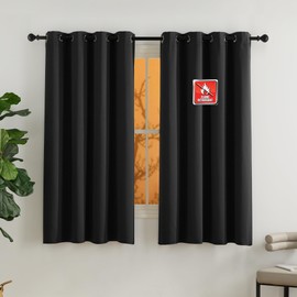 NICETOWN Flame Resistant Blackout Black Curtains 63 inch Long 2 Panels Set - 52 x 63 Drapes for Nursing/Basement Decor, Upgrade Fireproof Vision Insulated Secret Protection Window Treatments