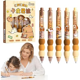 WEZCHUGHAOL Capybara Ballpoint Pens, Cute Erasable Ink Pens, 0.5mm Fine Point, blue Ink, Set of Pens (Brown)