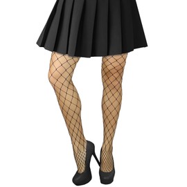 Lastclream High Waisted Fishnet Tights for Women Iridescent Rhinestones Fishnets Stockings Full Footed Fishnet Sheer Pantyhose Plus Size (Coffee)