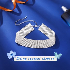 ACEDRE Rhinestone Choker Necklace Silver Bling Diamond Chokers for Women