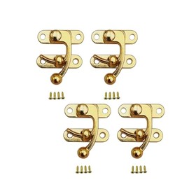 QCAA Zinc Die Cast Hook HASP Latch, Vintage Style, Right Latch Lock, 39mm x 46mm (1.53" x 1.81"), Brass Plated, Made in Taiwan, 4 Pack