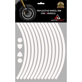 Autodomy Reflective Motorcycle Wheel Stickers Sport | Complete Set for 2 Wheels from 15" to 19" Inches | Motorcycle Reflective Stickers (White, 10 mm)